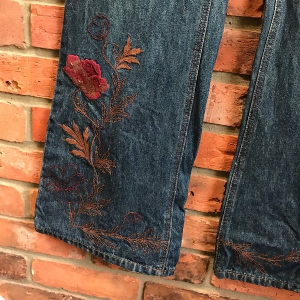 Prenatal Vintage Y2K Floral Embroidered Flare Jeans Mid High Rise Straight Leg 8 - Picture 12 of 15